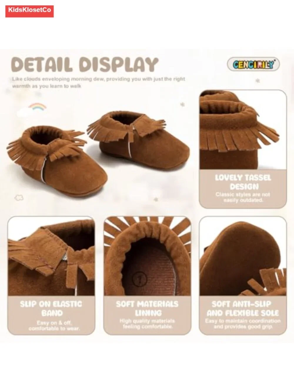 Infant Baby Fringe Mocc Boys Girls Tassel Crib Shoes